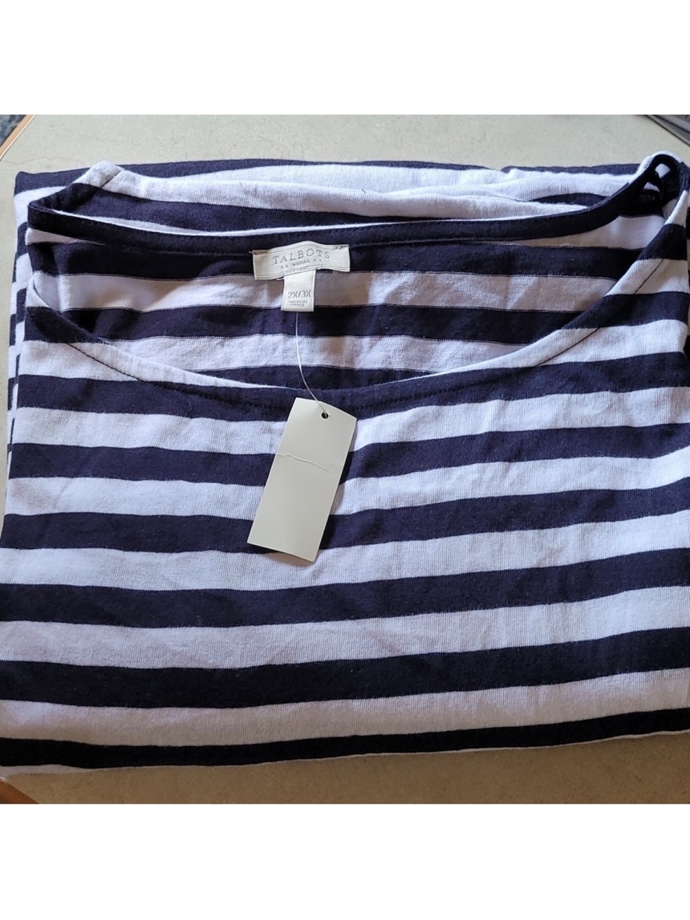 NWT Talbots nautical navy blue and white stripes poncho blouse - Picture 4 of 11